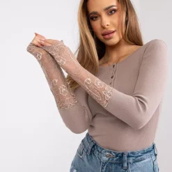JEANS Pitkähihaiset Paidat>Rue Paris Beatrice pitsihihainen paita v.ruskea