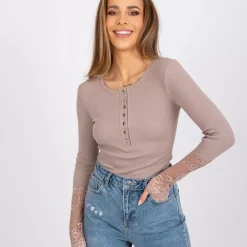 JEANS Pitkähihaiset Paidat>Rue Paris Beatrice pitsihihainen paita v.ruskea