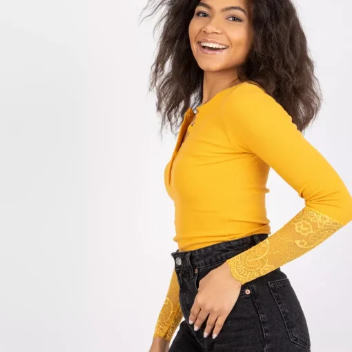 JEANS Pitkähihaiset Paidat>Rue Paris Beatrice pitsihihainen paita mustard