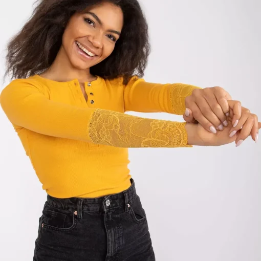 JEANS Pitkähihaiset Paidat>Rue Paris Beatrice pitsihihainen paita mustard