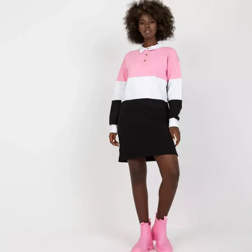JEANS Minimekot>Rue Paris Diana raidallinen trikoomekko pinkki