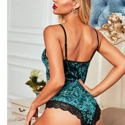 DL Collection Alusvaatteet>Tummanvihreä samettinen pitsibody