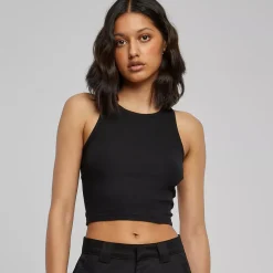JEANS Lyhythihaiset Paidat Ja Topit>Urban Classics Crop ribbitoppi musta