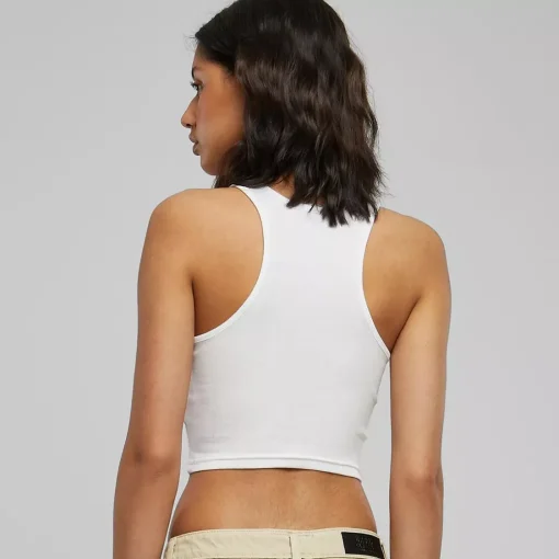 JEANS Lyhythihaiset Paidat Ja Topit>Urban Classics Crop ribbitoppi valkoinen