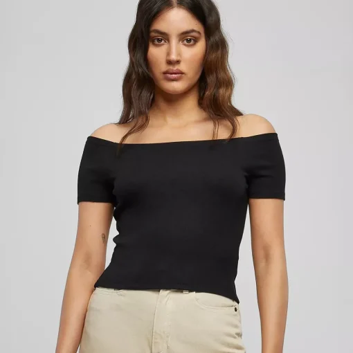 JEANS Lyhythihaiset Paidat Ja Topit>Urban Classics Off-Shoulder Rib paita musta