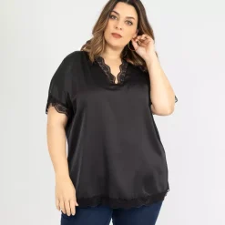 JEANS Lyhythihaiset Paidat Ja Topit | Plus!>2W Paris Zina satiinipaita musta