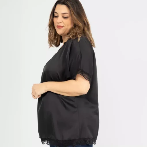 JEANS Lyhythihaiset Paidat Ja Topit | Plus!>2W Paris Zina satiinipaita musta