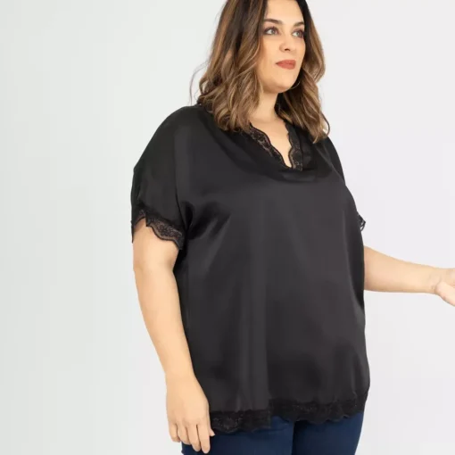 JEANS Lyhythihaiset Paidat Ja Topit | Plus!>2W Paris Zina satiinipaita musta