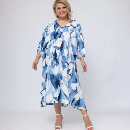 JEANS Plus!>World Bessi sinikuvioinen kimonomekko